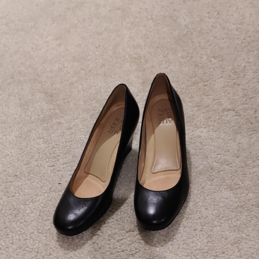 NATURALIZER Womens Black Cushioned Pilar Wedge Slip On Leather Dress Heels 8.5M